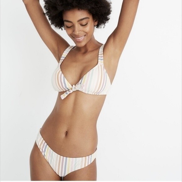 Madewell Seersucker Striped Bikini Top Tie Front XXS NWOT - Picture 1 of 8